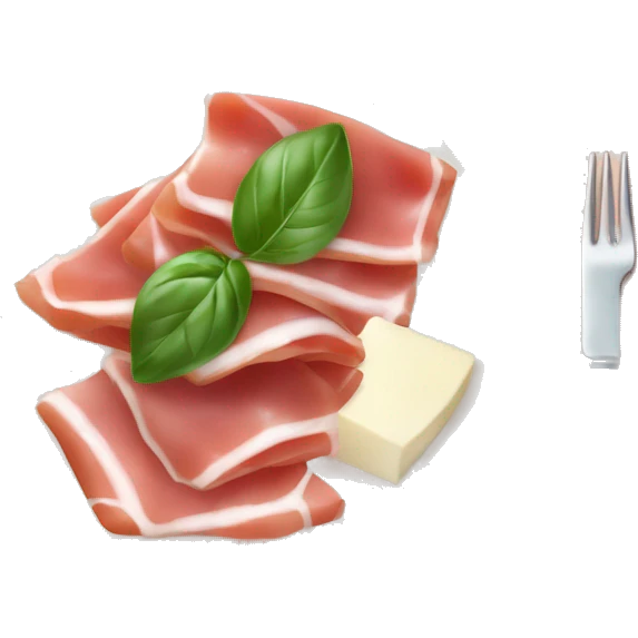 A plate of prosciutto hams with two mozzarella and a piece of basil leaf emoji