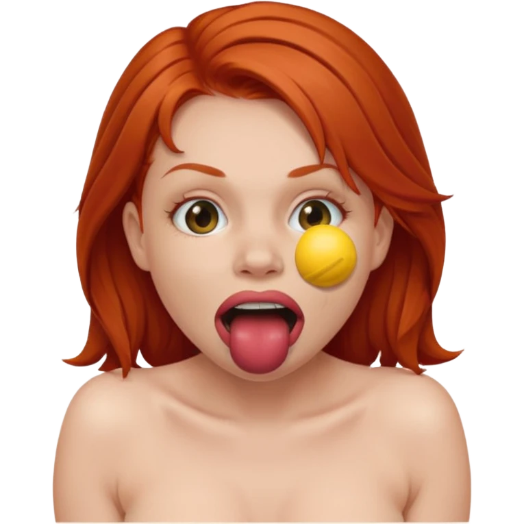 Redhead girl nude with gagball emoji
