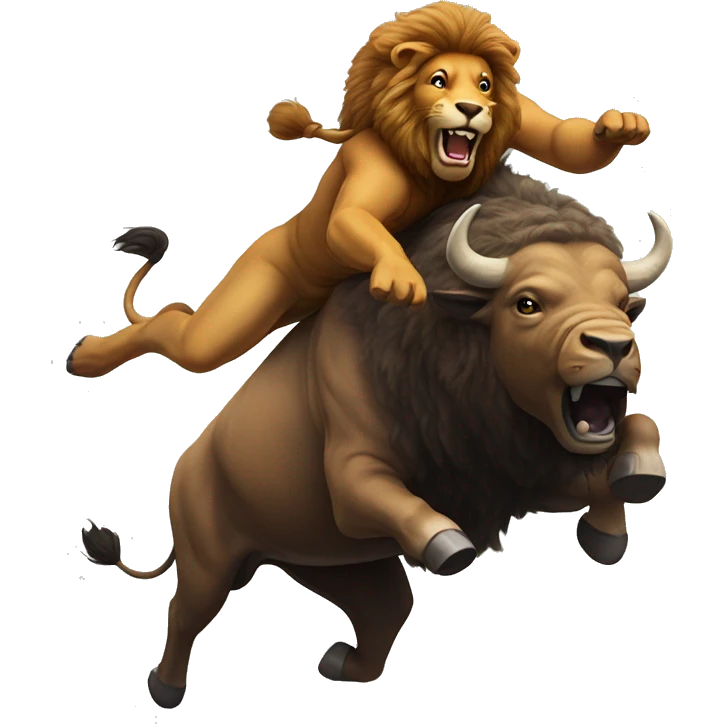Buffalo jumping over a lion emoji