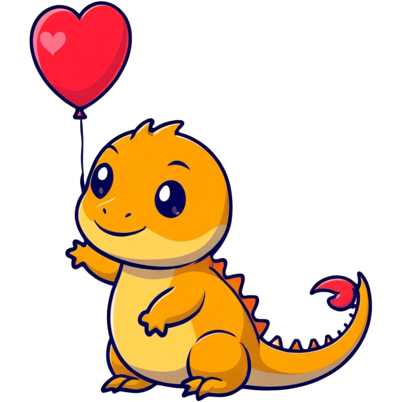 bearded dragon with heart balloon emoji