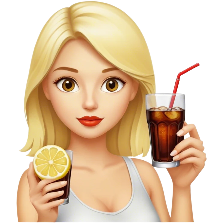 pretty blonde model drinking a glass of diet cola with lemon  emoji