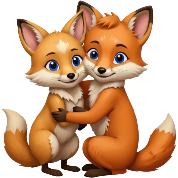 A cute female 9 tail fox hugging a male meerkat emoji