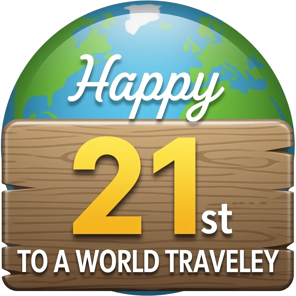 HAPPY 21ST BIRTHDAY TO A WORLD TRAVELOR SIGN emoji