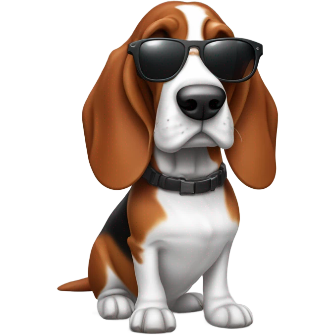 Red and white basset hound with AR15 and sunglasses emoji