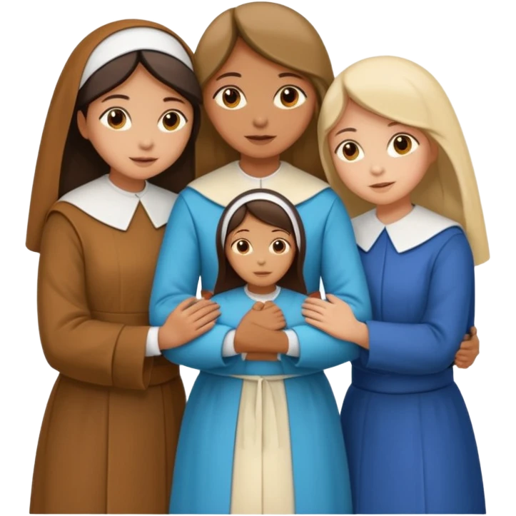 Hugging one carmelitan sister and one woman  in different clothes emoji