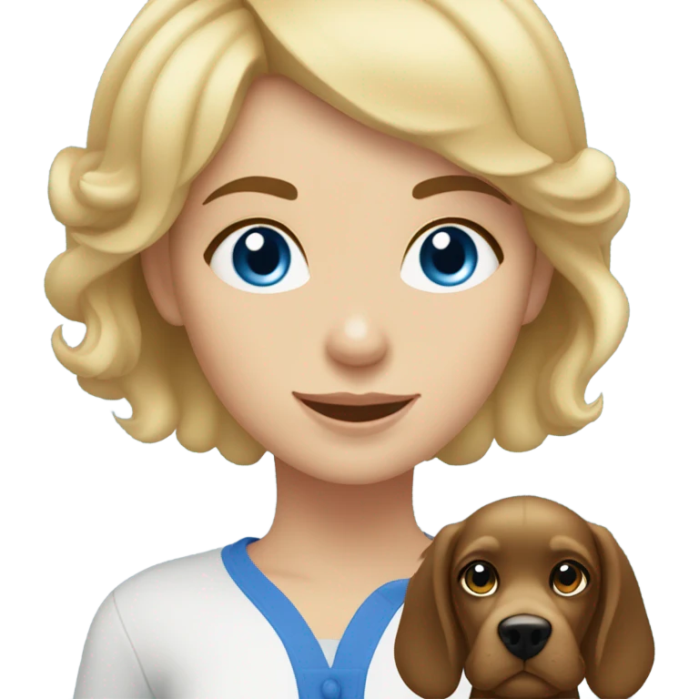 brunette girl short hair blue eyes  with blonde cocker spaniel emoji