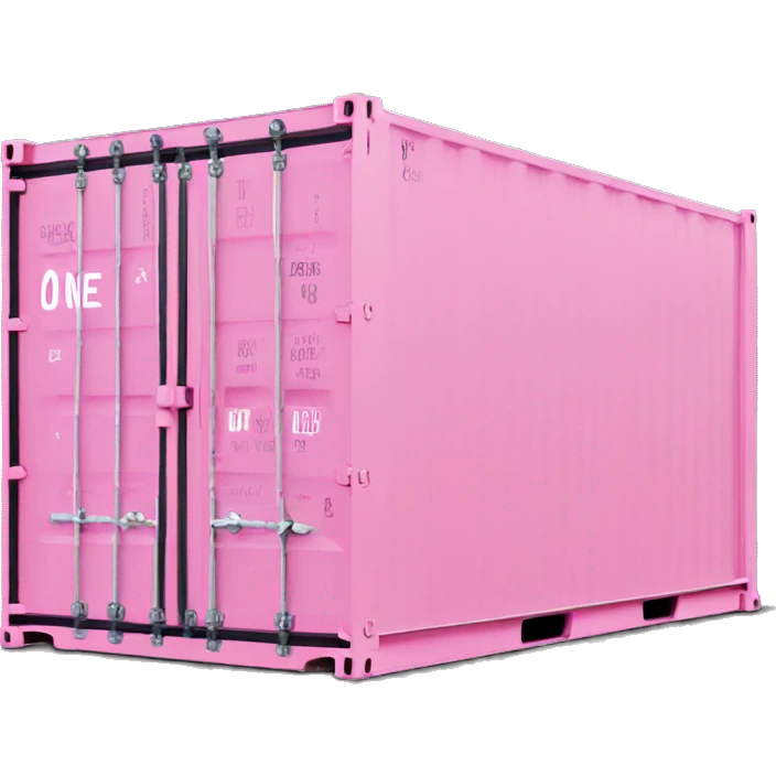 a pink shipping container with the word "ONE" in white on the long side emoji