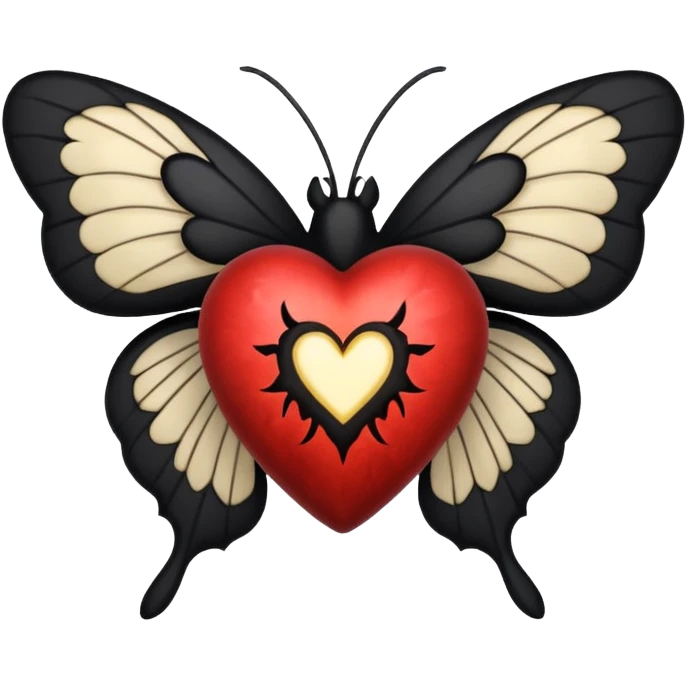 black heart emoji with a detailed moth in the center, gothic vibe, apple emoji style emoji