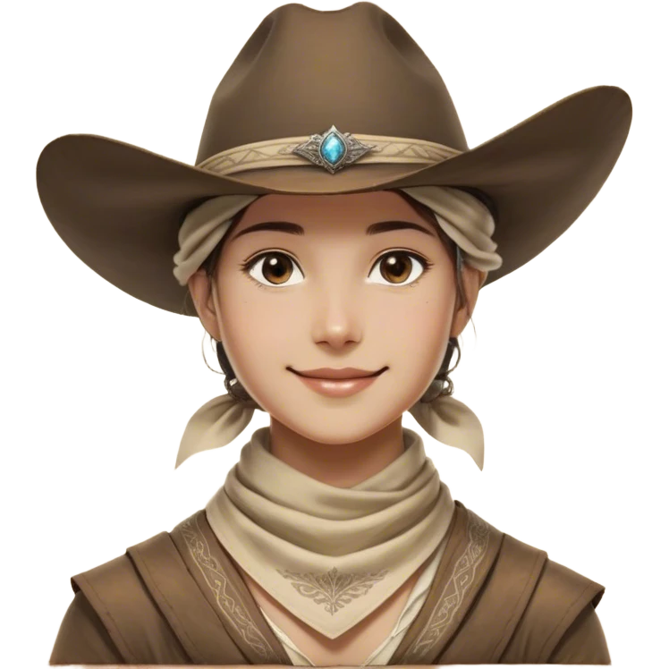 Clash of Clans aesthetic: Beautiful and Majestic Cowboy Portrait Emoji, Rendered in serene confidence with a gentle, enigmatic smile and a regal wide-brimmed hat, showcasing a distinguished, weathered build with a timeless bandana and soft, wise eyes in natural skin tone, Simplified yet exquisitely endearing features, highly detailed, glowing with a soft, majestic western light, high shine, calm and heroic, stylized with an air of legendary frontier elegance, soft glowing outline, capturing the essence of a majestic cowboy whose noble spirit inspires epic journeys! emoji