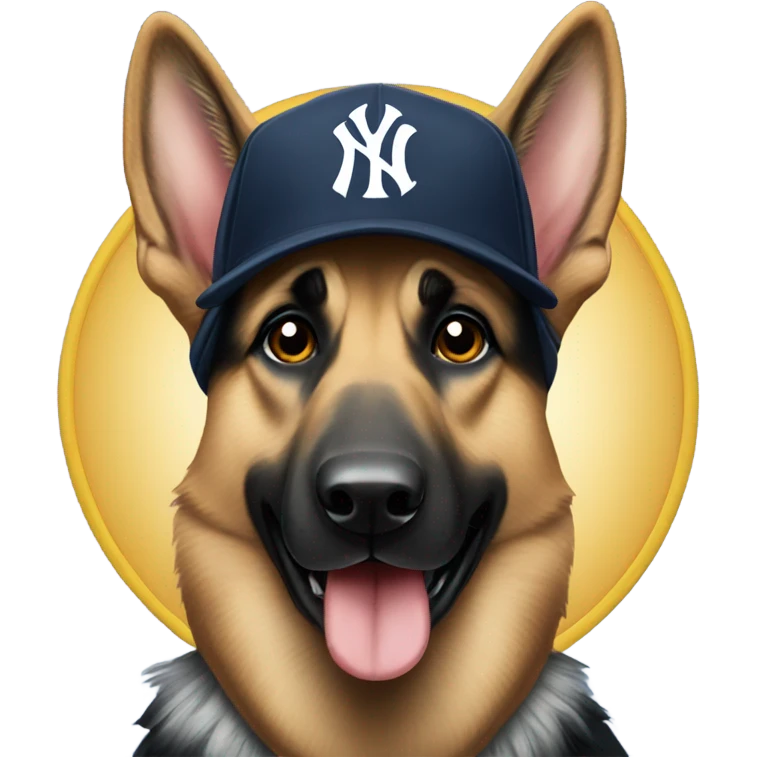 German shepherd wearing a Yankees hat emoji