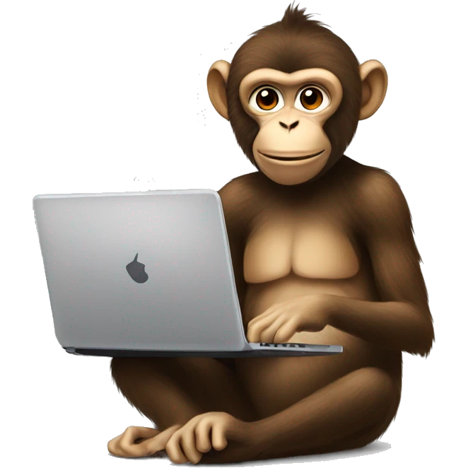 Monkey on a laptop, wearing hump day Tshirt, with a cup of coffee in hand emoji