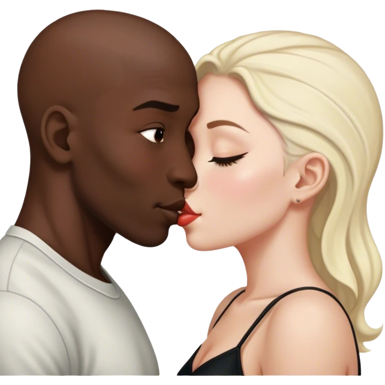 Hairless black man and white woman kissing  emoji