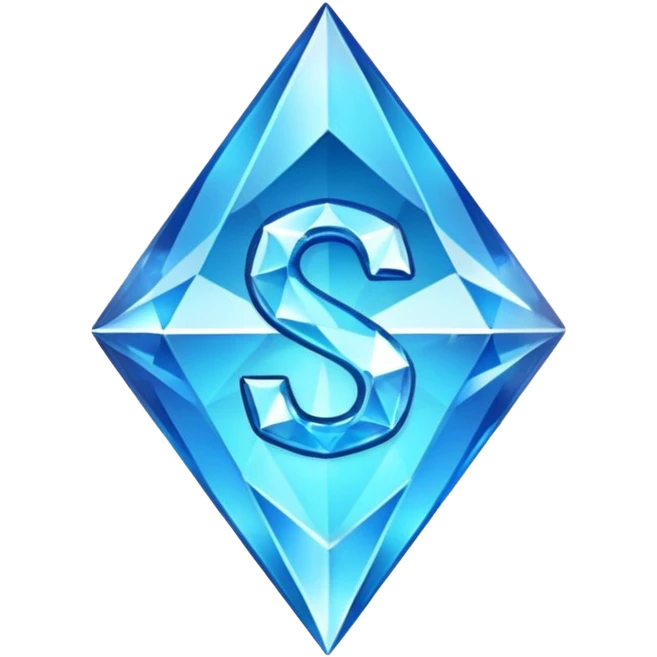 Create a custom emoji badge featuring a stylized, glossy letter “S”. Style it after the Diamond rank from League of Legends. Use crystalline blue tones, sharp reflections, faceted textures, and a high-end glowing frame.
 emoji