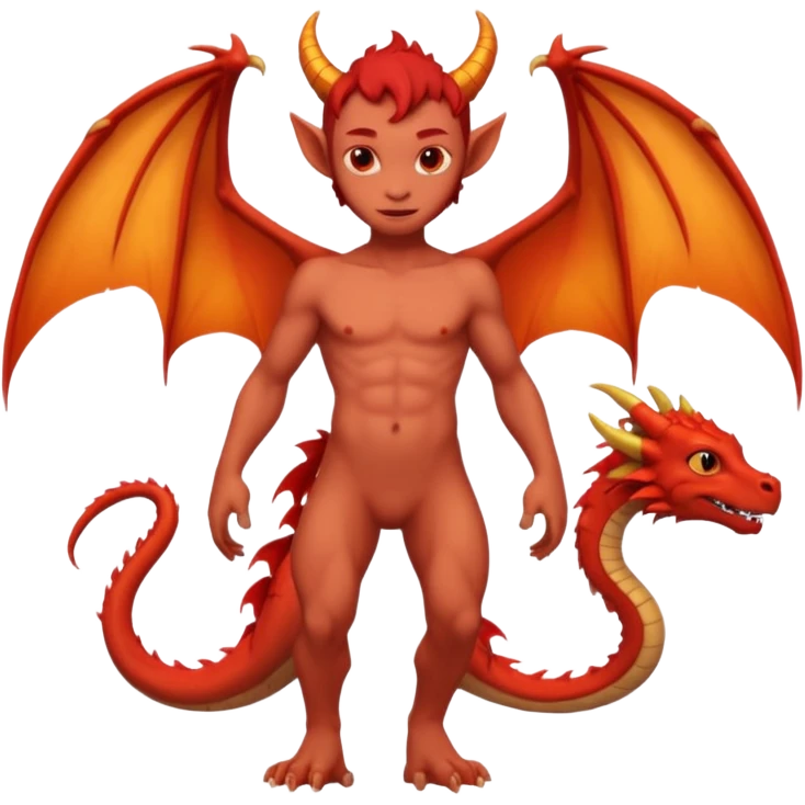 Young, skinny, full-body, red, naked devil with dragon wings. emoji