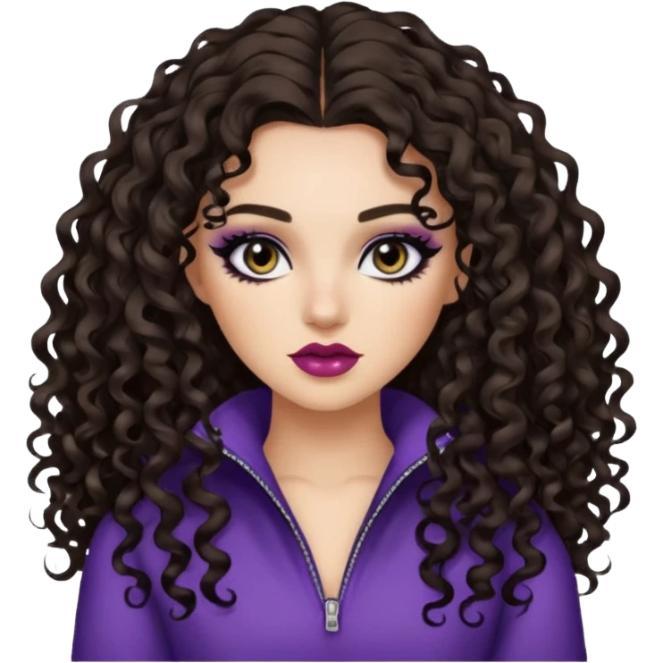 brunette, baddie, pretty makeup, black eyeliner, long and split dye curly hair emoji