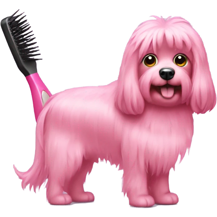 pink hairbrush brushing a dog emoji