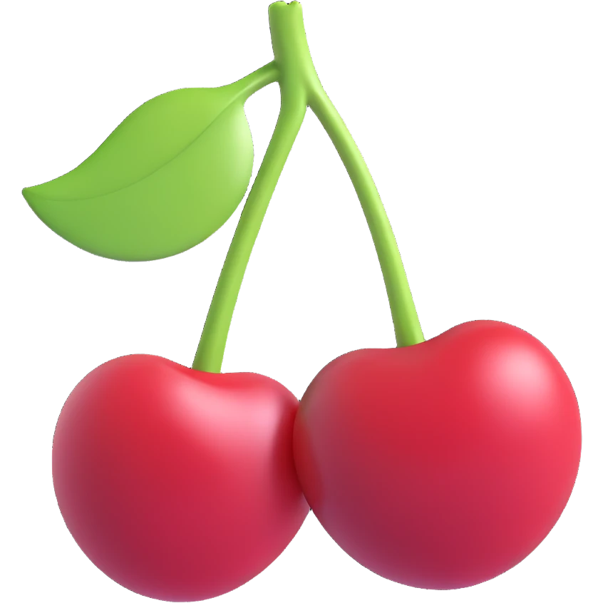 cherry, glossy, red, green stem emoji