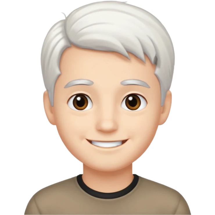 pure white hair,black eyebrow,cute Boy, smile face emoji