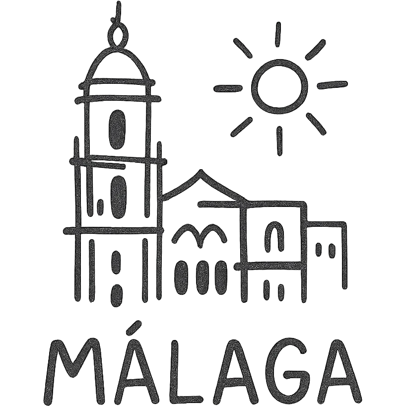 icon of Málaga highlighting the cathedral tower and a sun, flat outlined icon style emoji