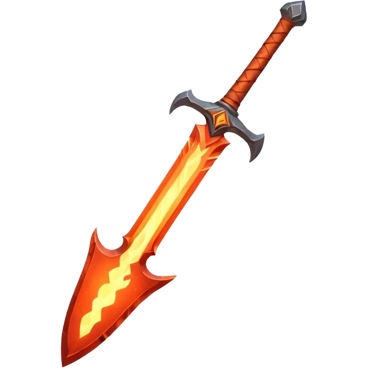 fire guardian sword object icon, flaming blade, glowing lava runes, ember sparks, fantasy weapon, 3D cartoon, mobile game icon style, centered, clean background, no text, no watermark
 emoji