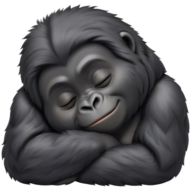 Meme-Worthy cute Sleeping mountain Gorilla Portrait Emoji, Head resting peacefully with a contented smile, showcasing a luxuriously thick black and grey-flecked Fur and eyes gently closed in serene slumber, Simplified yet hilariously adorable features, highly detailed, glowing with a soft, drowsy jungle light, high shine, relaxed and utterly lovable, stylized with an air of playful laziness, bright and heartwarming, soft glowing outline, capturing the essence of a sleeping mountain that feels destined to become the next viral sensation of adorable rest! emoji