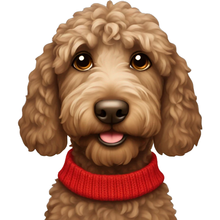 Brown labradoodle with red sweater emoji