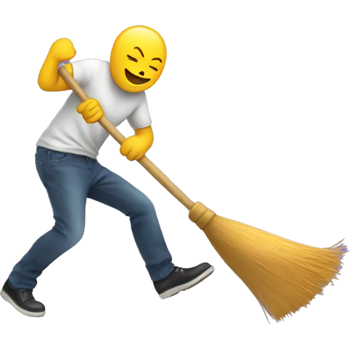 Emoji stepping on a broom and hitting itself in the face  emoji