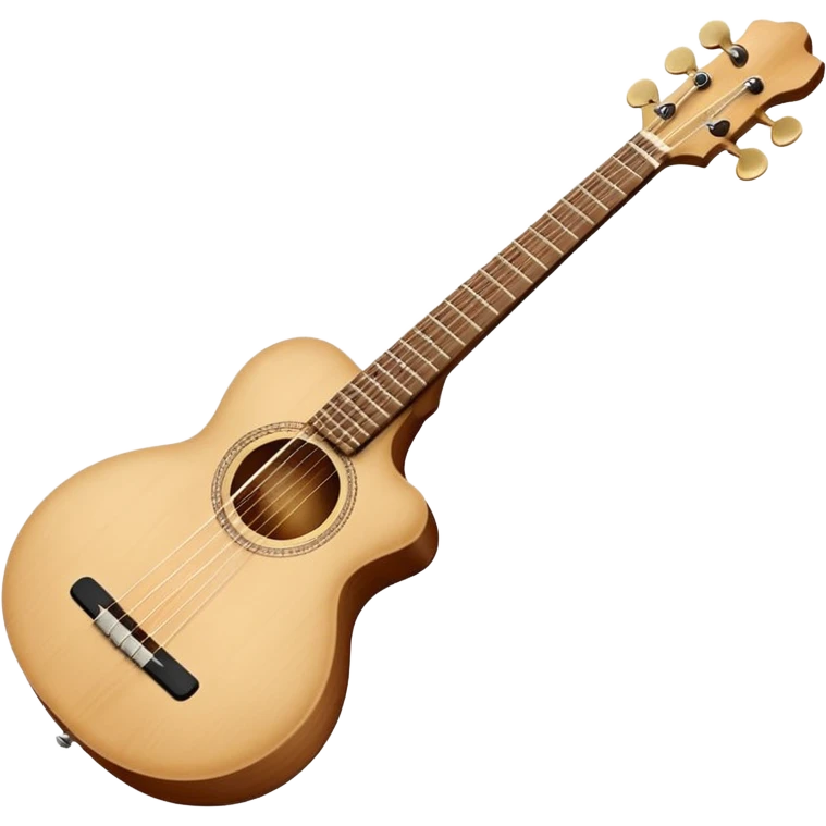 Emoji-style illustration of a Karadeniz kemençe: slim light-wood body, dark fingerboard, three tuning pegs, two curved sound holes, small tailpiece, and a slightly curved bow with light horsehair. Simple, clean, modern Apple-style look. emoji