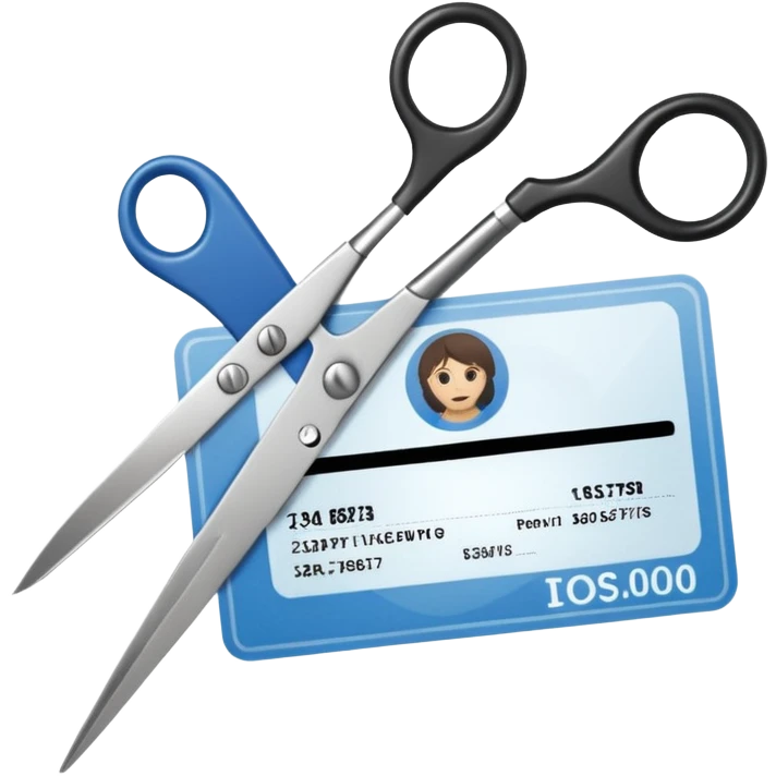Scissors cutting an ID card in 2 parts.hyper realistic emoji