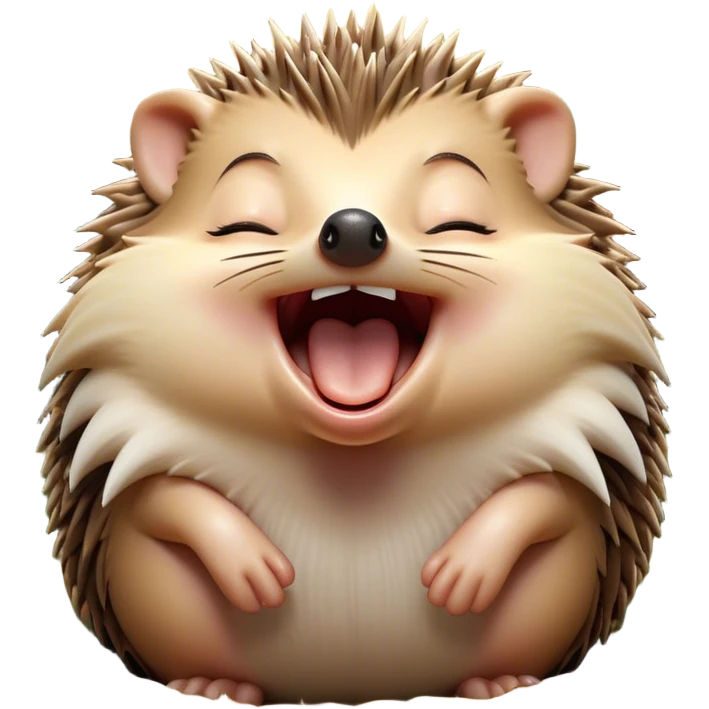 Cinematic Silly Yawning Hedgehog Portrait Emoji, Head tilted with a dramatic, wide-open yawn revealing a tiny, adorable snout and droopy quills, with sleepy, half-closed eyes, Simplified yet irresistibly cute features, highly detailed, glowing with a soft, cozy woodland light, high shine, relaxed yet humorously expressive, stylized with a dash of whimsical forest charm, soft glowing outline, capturing the essence of a drowsy yet endearing hedgehog that appears ready to stretch and yawn its way into your heart! emoji