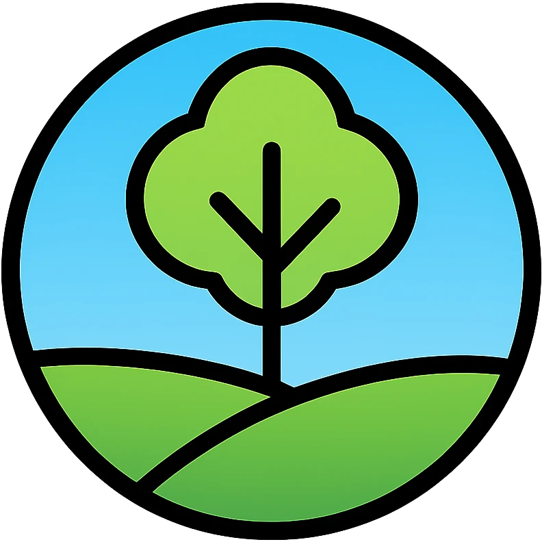 circular logo with a tree and grass, frutiger-aero style, smooth lines, modern, open feel emoji