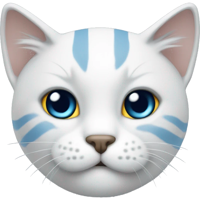 Un gato blanco y gris con lazo azul emoji