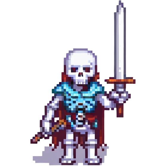 skeleton with a large sword, pixel art style emoji