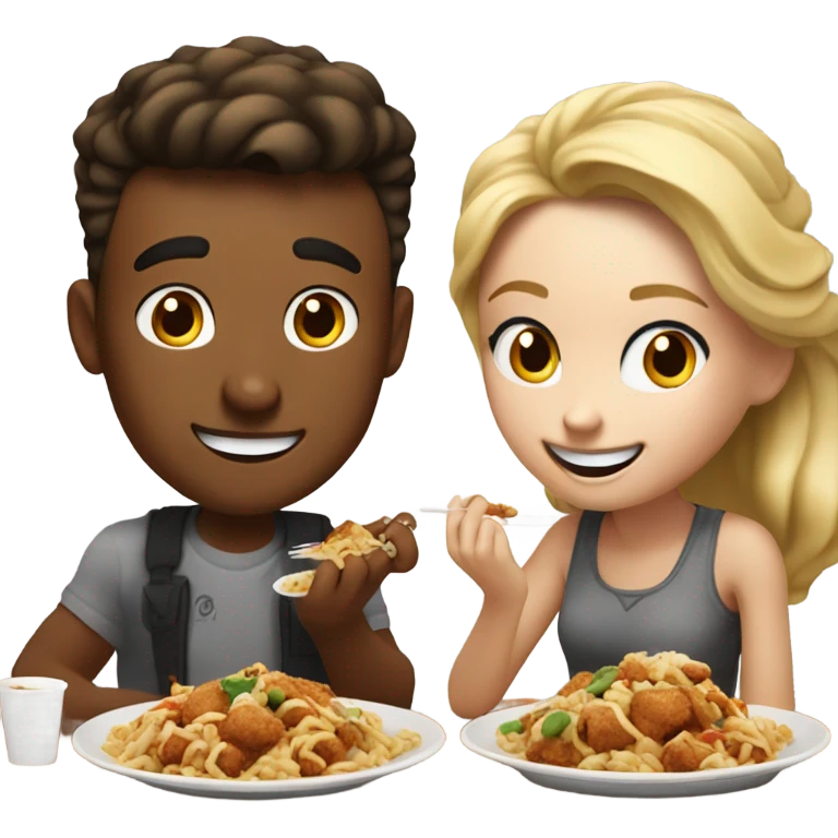 a blonde guy and a blonde girl eating panda express  emoji