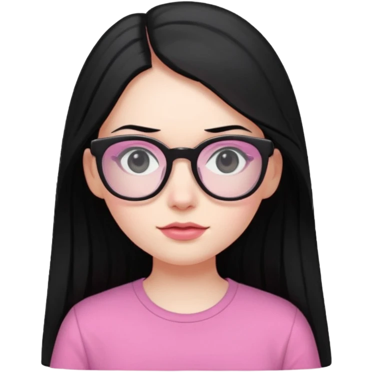 Pale skin long black hair girl with pink shirt and black glasses emoji