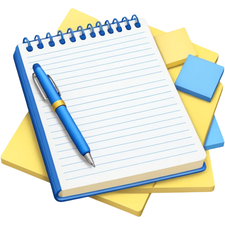 textbook, pen, and sticky notes emoji