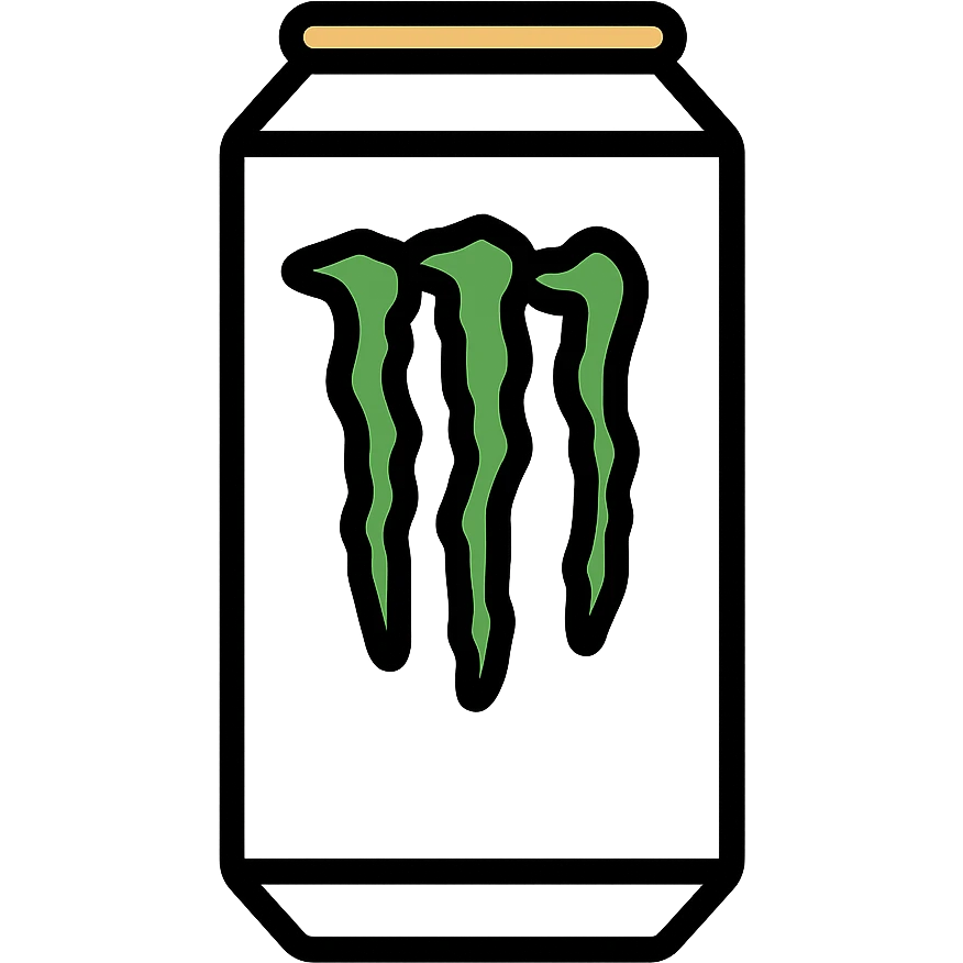 white Monster Energy drink can with bold M logo, minimalistic and clean design emoji