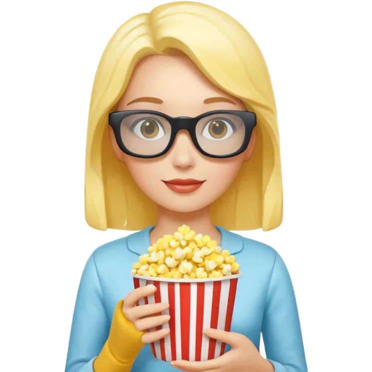 woman wearing 3d glasses holding popcorn emoji