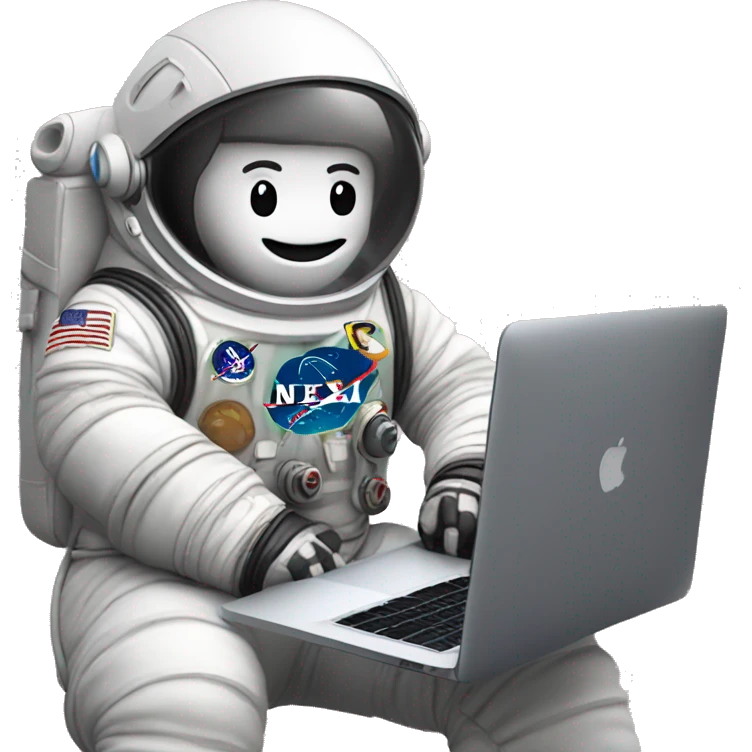 astronaut using a macbook with a nextjs logo on the laptop emoji