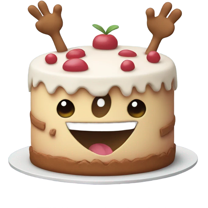 Cake with arms and legs emoji