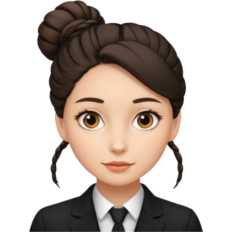woman with bun hair with black suit emoji