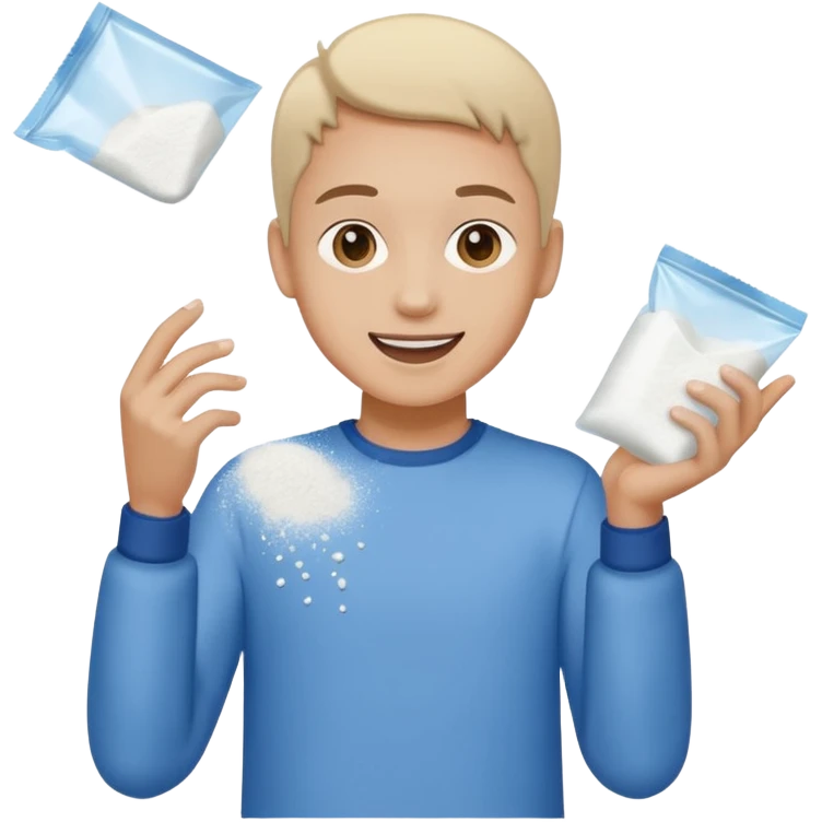 happy with a small plastic bag full of white powder emoji