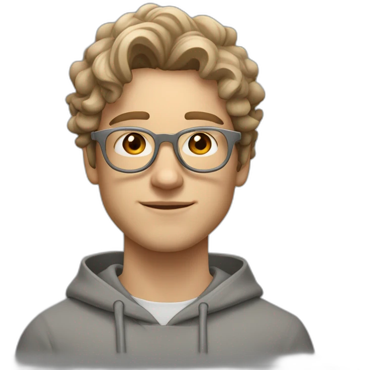 young white guy with wavy hair and a fade in light brown color and round silver color glasses with a grey hoodie on emoji