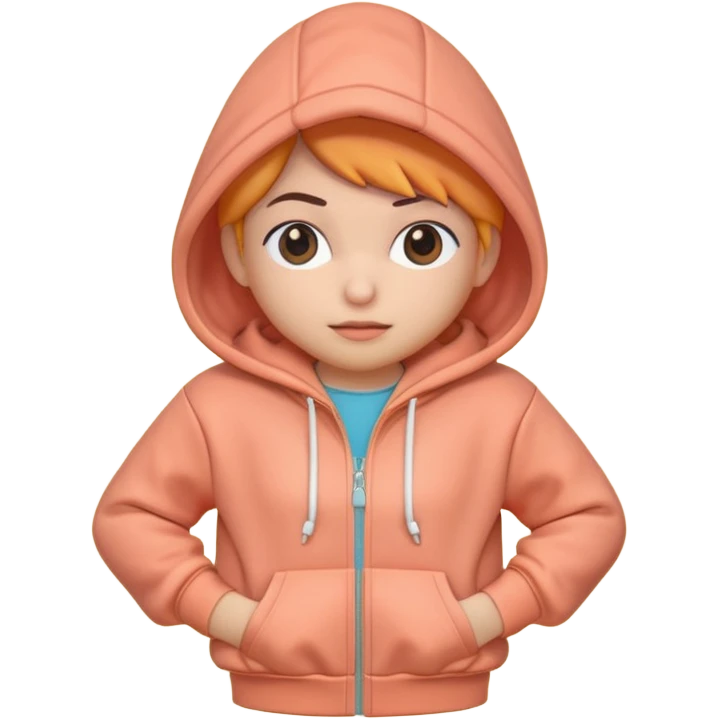 A 3D cartoon peach-coral hoodie with soft folds, drawstrings, and a casual fit, isolated plain background, Memoji-style. emoji