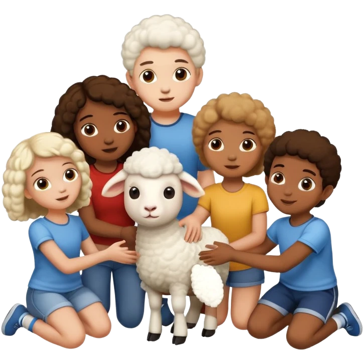 3 girls and 2 boys and a sheep emoji