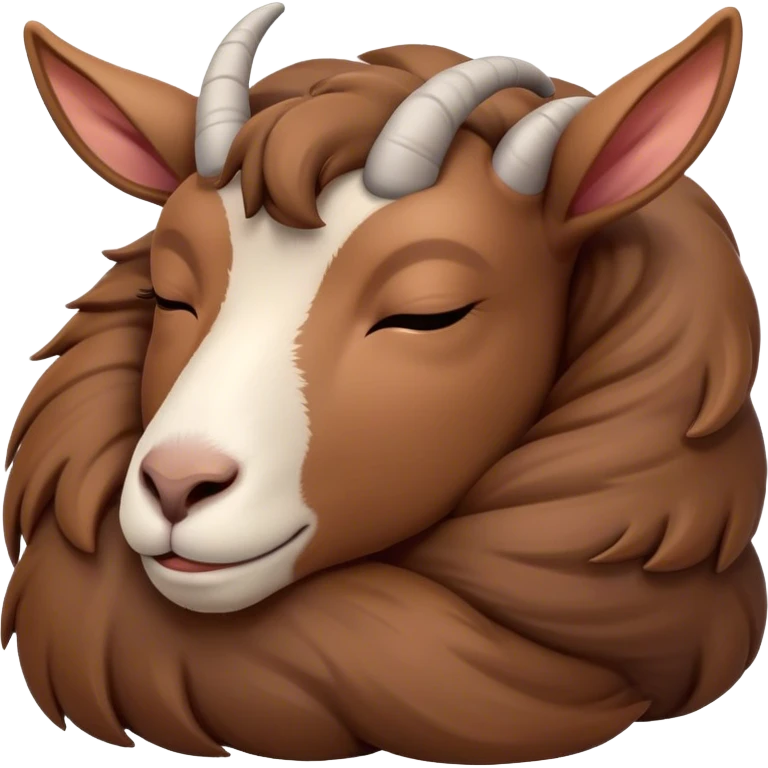 Meme-Worthy Cute Sleeping Brown Goat Portrait Emoji, Head resting peacefully with a contented smile, showcasing a robust build and a luxuriously soft brown fur, eyes shut in a serene, restful nap, Simplified yet hilariously adorable features, highly detailed, glowing with a soft, drowsy light, high shine, relaxed and utterly lovable, stylized with an air of playful laziness, bright and heartwarming, soft glowing outline, capturing the essence of a comically sleepy goat, so meme-worthy it feels like it could instantly become the next viral sensation of adorable slumber! emoji