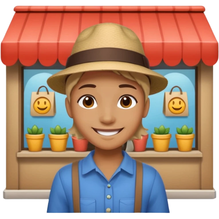 grown  2D line-drawn character + small shop emoji