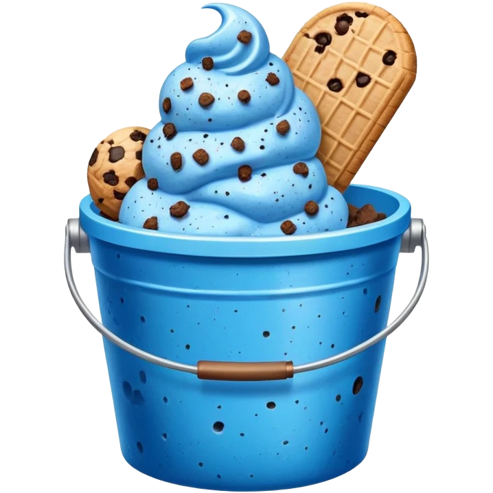 Blue ice cream speckled with cookie crumbles in a bucket emoji