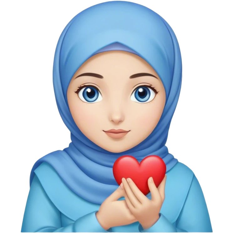 Turkish beautiful finish Konya girl blue eyes with blue lila hijab and hold heart in her hand  emoji