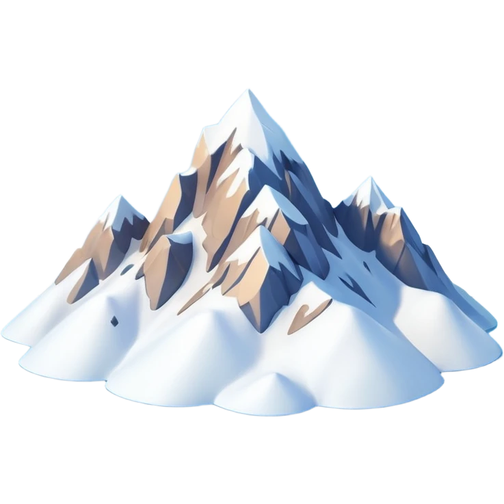 A 3D cartoon snow-covered mountain peak with soft clouds around it, clear blue sky, bright sunlight, smooth textures, Memoji-style rendering. emoji
